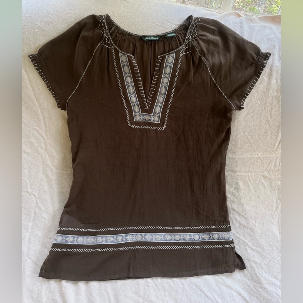 Women’s Eddie Bauer Brown Short Sleeve Tunic SZ S Authentic 90s